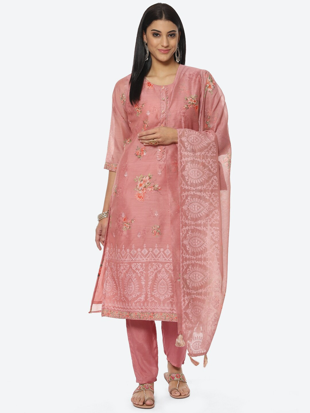 

Biba Embroidered Unstitched Dress Material, Pink