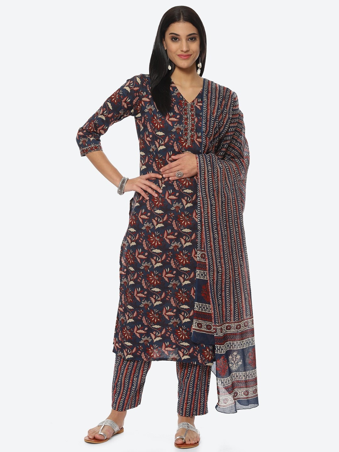 

Biba Printed Unstitched Dress Material, Blue