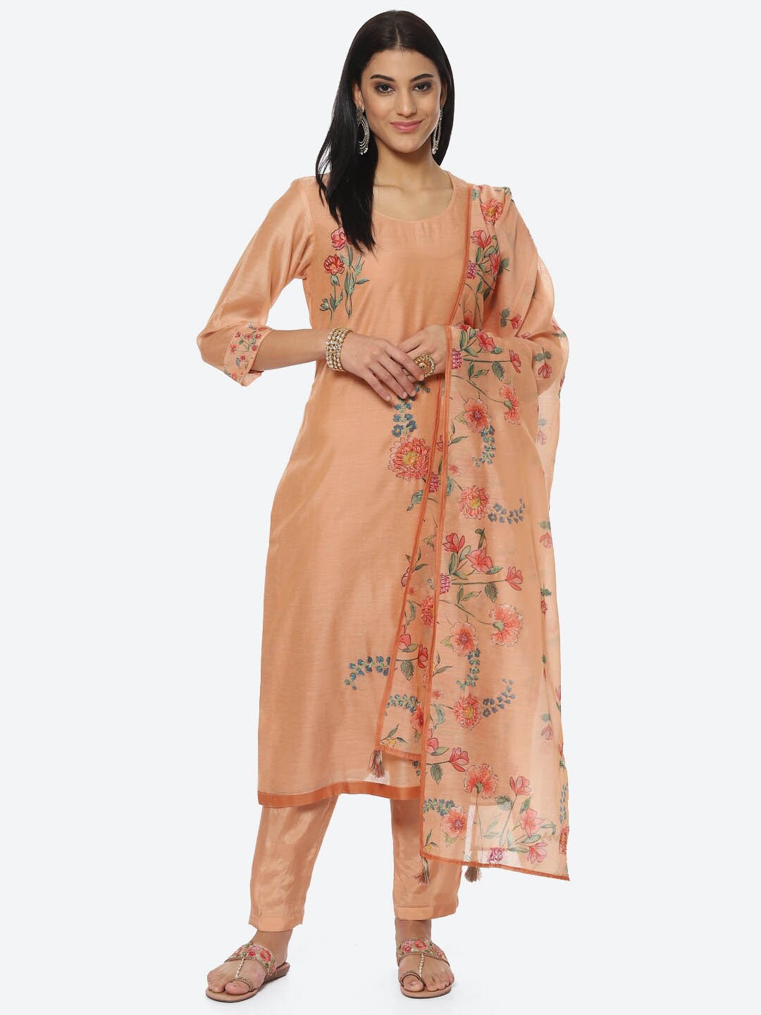 

Biba Embroidered Unstitched Dress Material, Peach