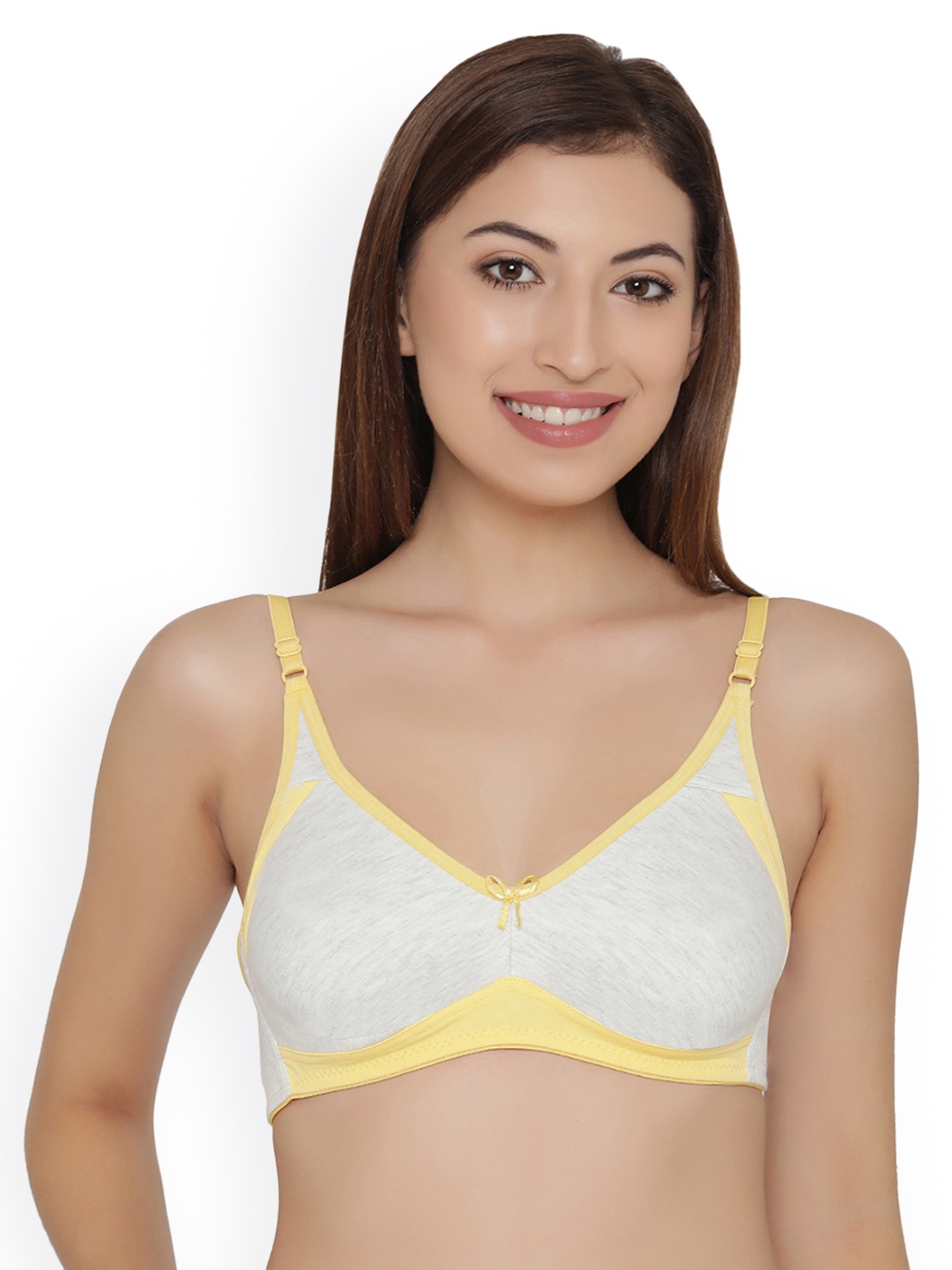 

Clovia Grey & Yellow Solid Non-Wired Non Padded Everyday Bra