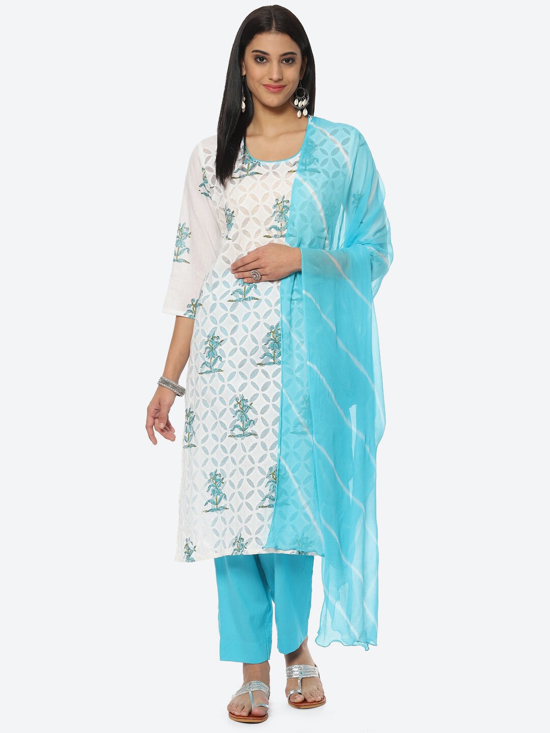 

Biba Off Floral Printed Unstitched Dress Material, Off white