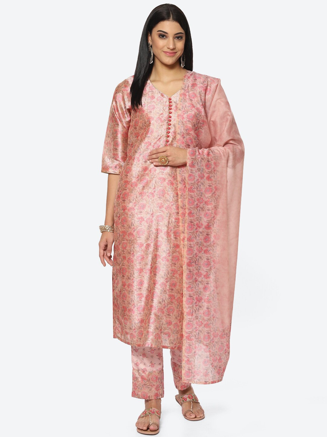 

Biba Floral Printed Unstitched Dress Material, Pink
