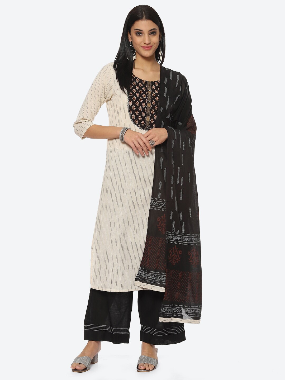 

Biba Block Printed Unstitched Dress Material, Black
