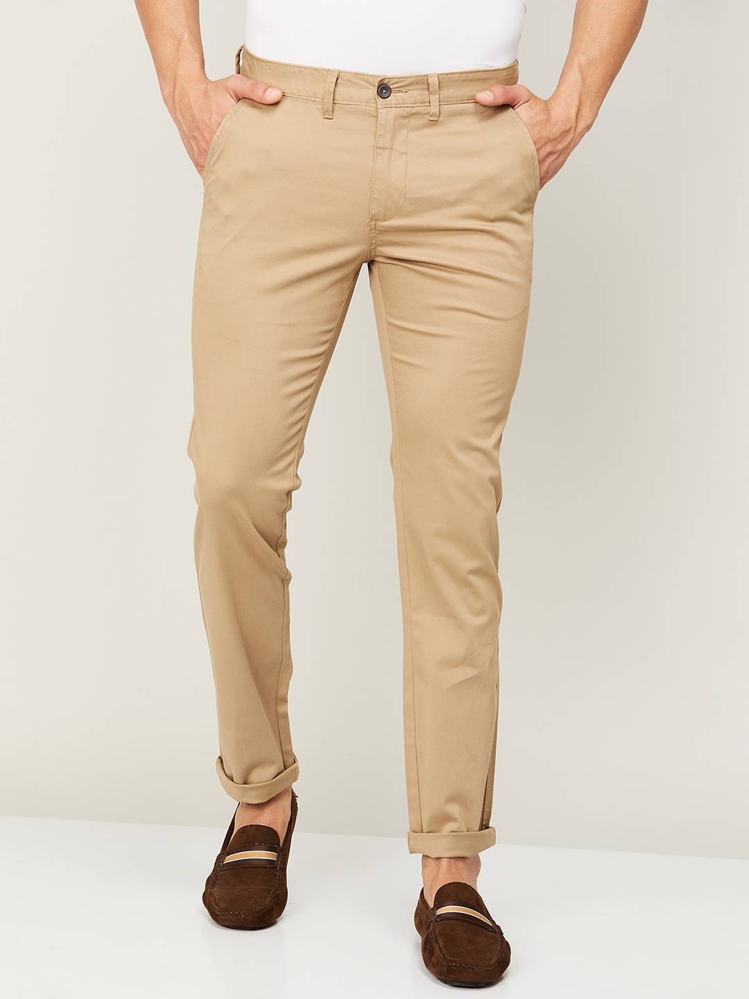 

CODE by Lifestyle Men Tapered Fit Easy Wash Trousers, Khaki