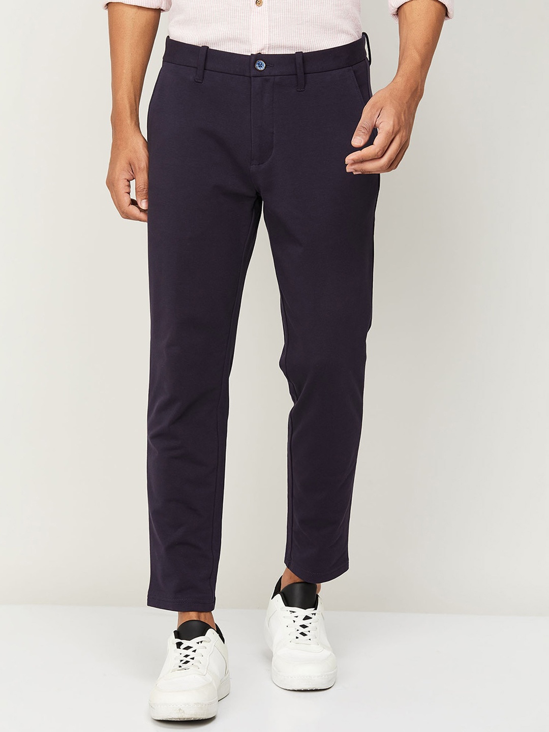 

CODE by Lifestyle Men Navy Blue Tapered Fit Easy Wash Chinos Trousers