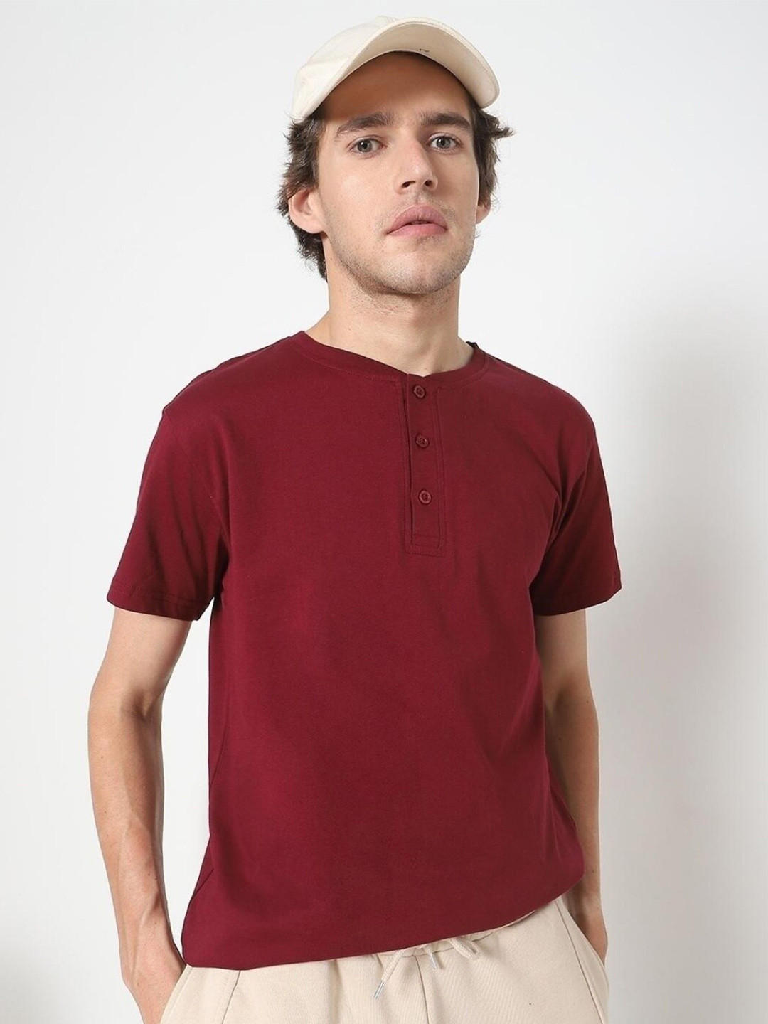 

Bewakoof Men Cotton T-shirt, Maroon