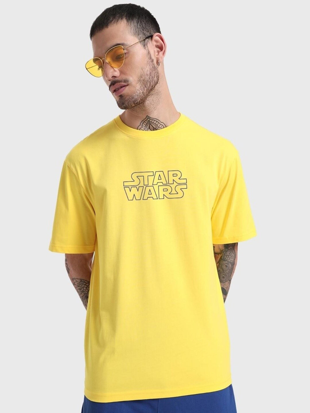 

Bewakoof Men Cotton Star Wars Printed Loose T-shirt, Yellow
