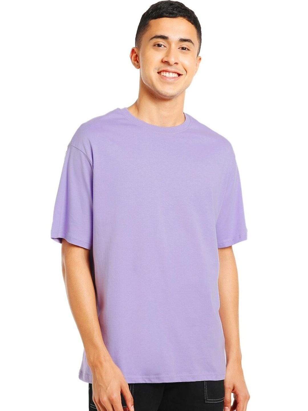 

Bewakoof Men Cotton Drop-Shoulder Sleeves Loose T-shirt, Purple