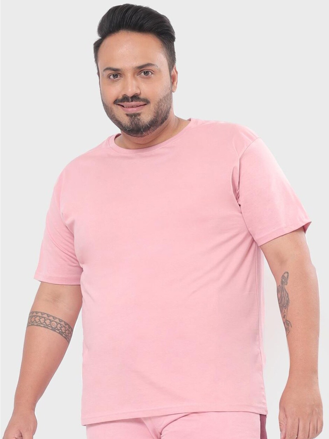

Bewakoof Plus Men Cotton Loose T-shirt, Pink