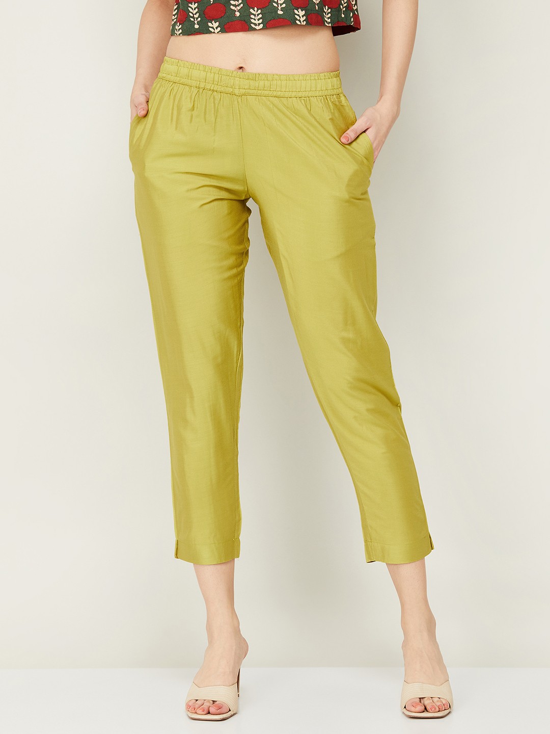 

Melange by Lifestyle Women Straight Fit Easy Wash Trousers, Yellow