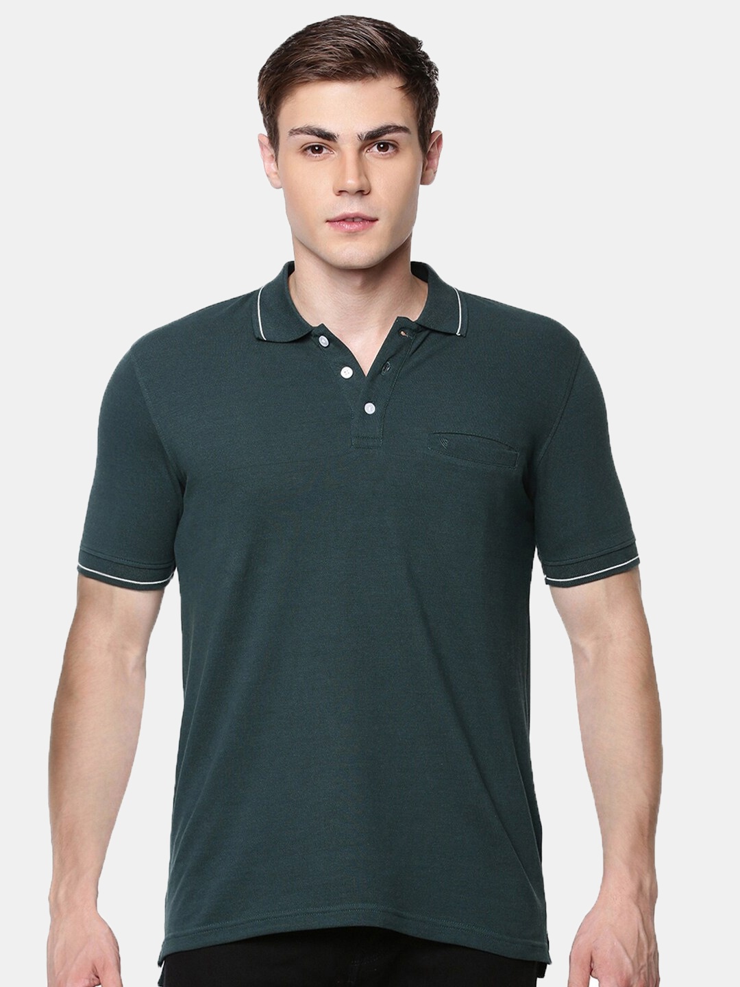 

Ramraj Men Polo Collar Slim Fit Pure Cotton T-shirt, Green