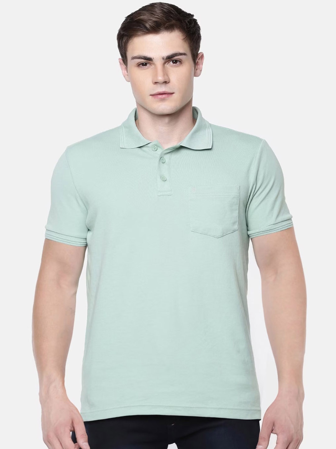 

Ramraj Men Polo Collar Slim Fit Pure Cotton T-shirt, Green