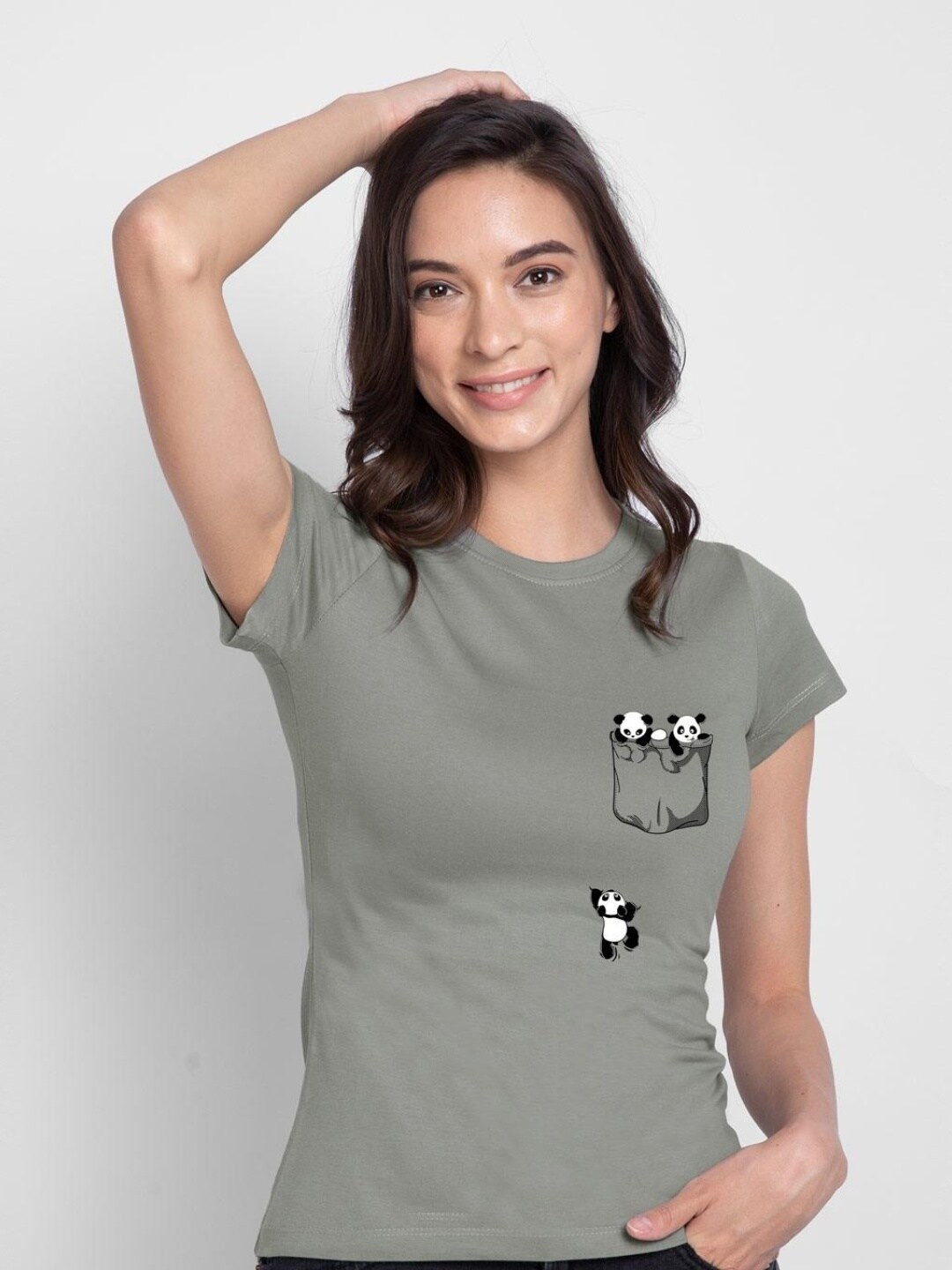 

Bewakoof Women Printed Slim Fit Cotton T-shirt, Grey