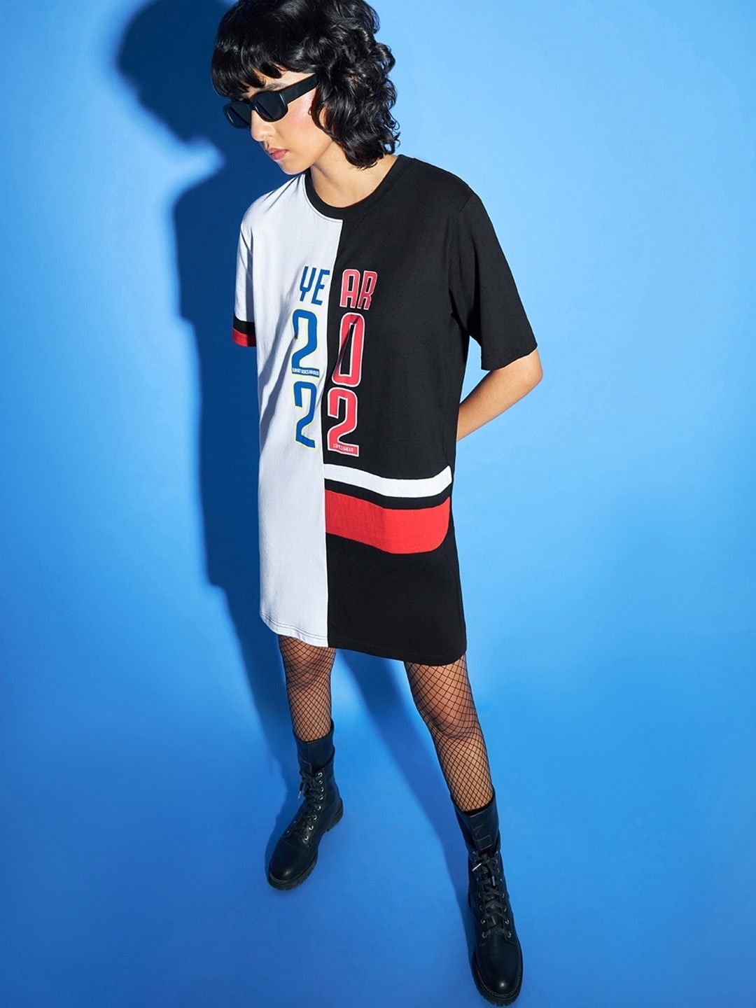 

Bewakoof Colourblocked Printed T-shirt Dress, Black