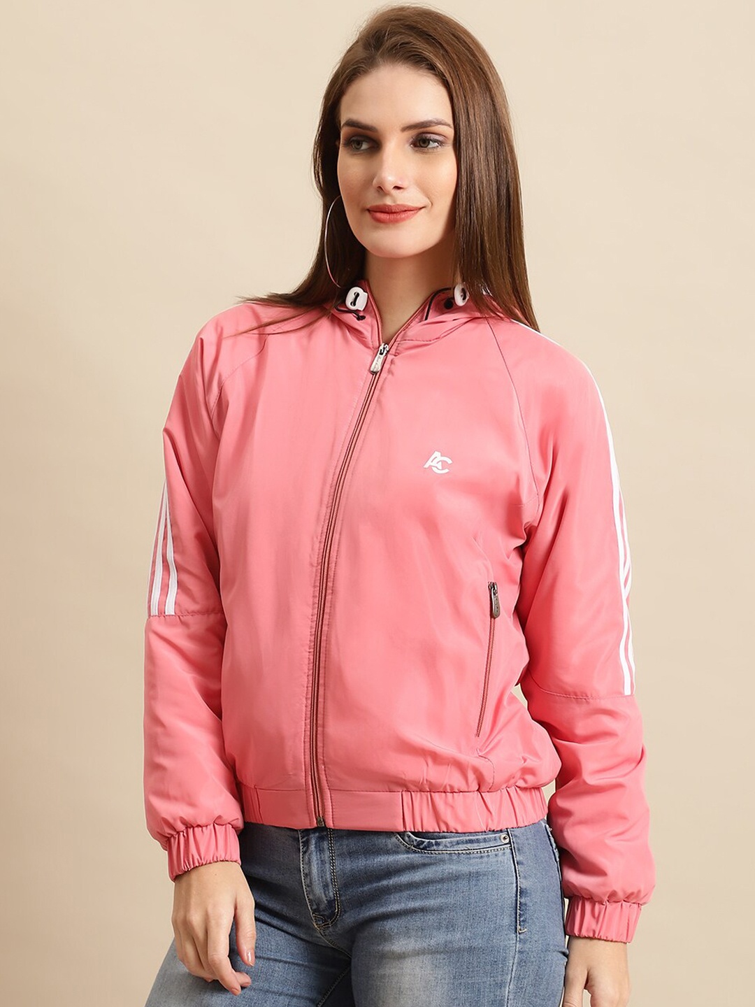 

ANTI CULTURE Women Windcheater and Water Resistant Bomber Jacket, Pink