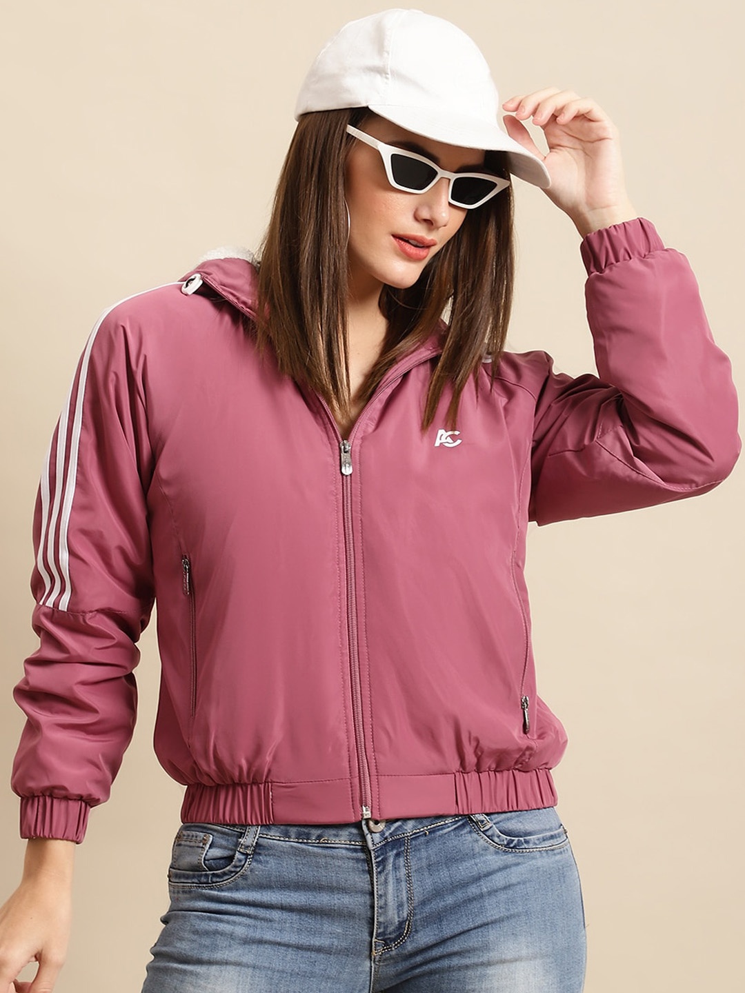 

ANTI CULTURE Women Windcheater and Water Resistant Bomber Jacket, Mauve