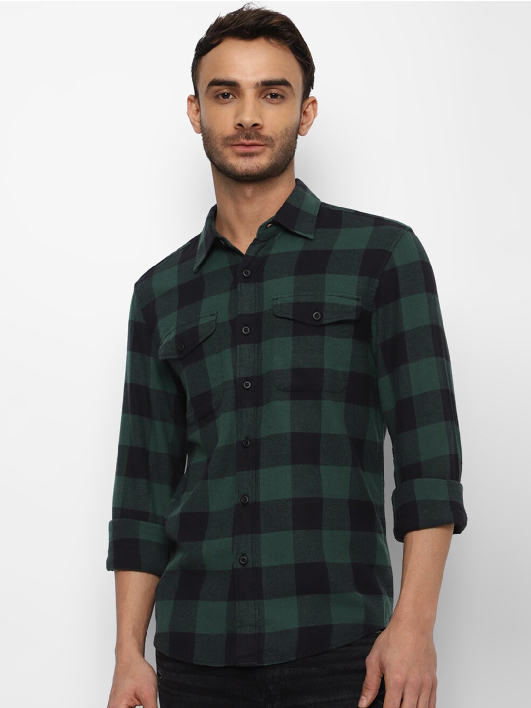 

AMERICAN EAGLE OUTFITTERS Men Buffalo Checked Casual Cotton Shirt, Green