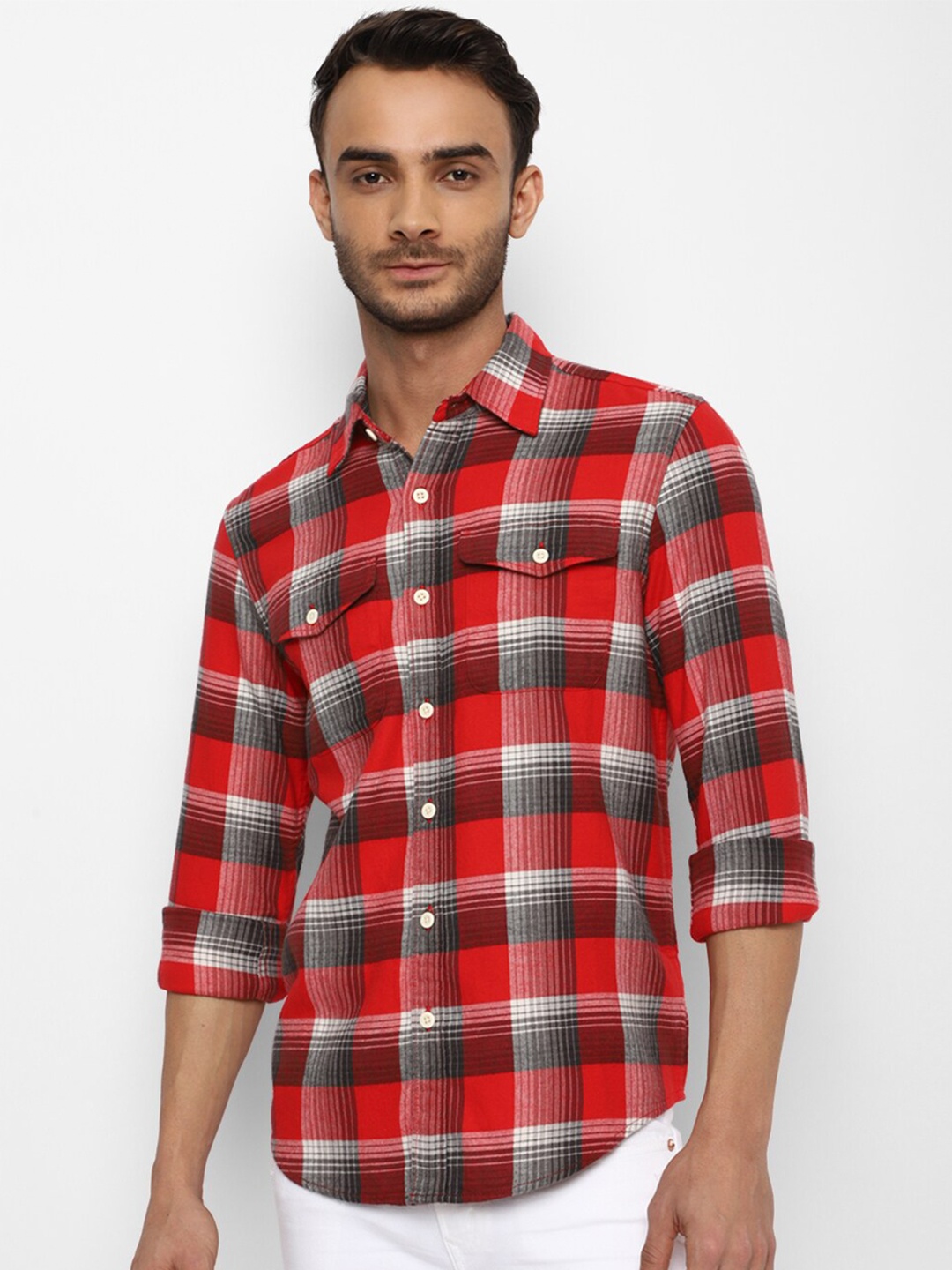 

AMERICAN EAGLE OUTFITTERS Men Red Checked Pure Cotton Casual Shirt
