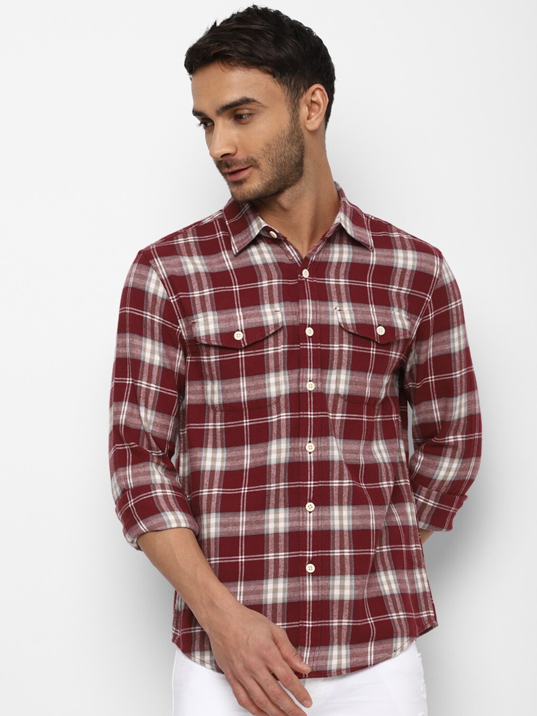 

AMERICAN EAGLE OUTFITTERS Men Tartan Checks Checked Pure Cotton Casual Shirt, Red