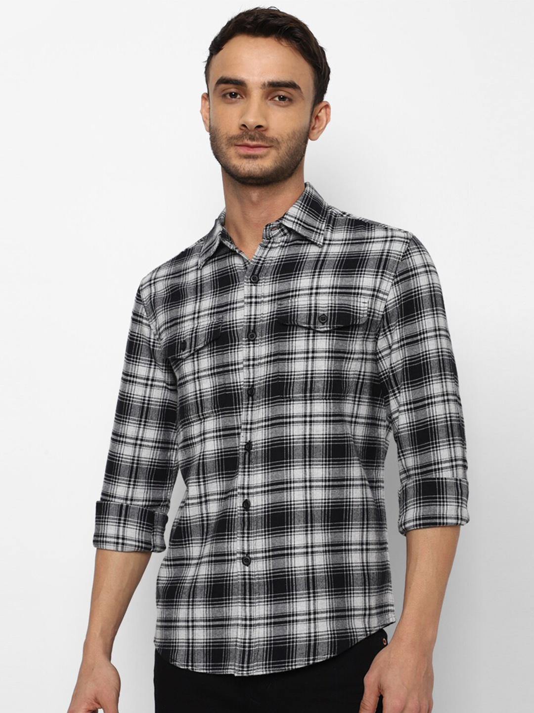 

AMERICAN EAGLE OUTFITTERS Men Tartan Checks Checked Pure Cotton Casual Shirt, Black