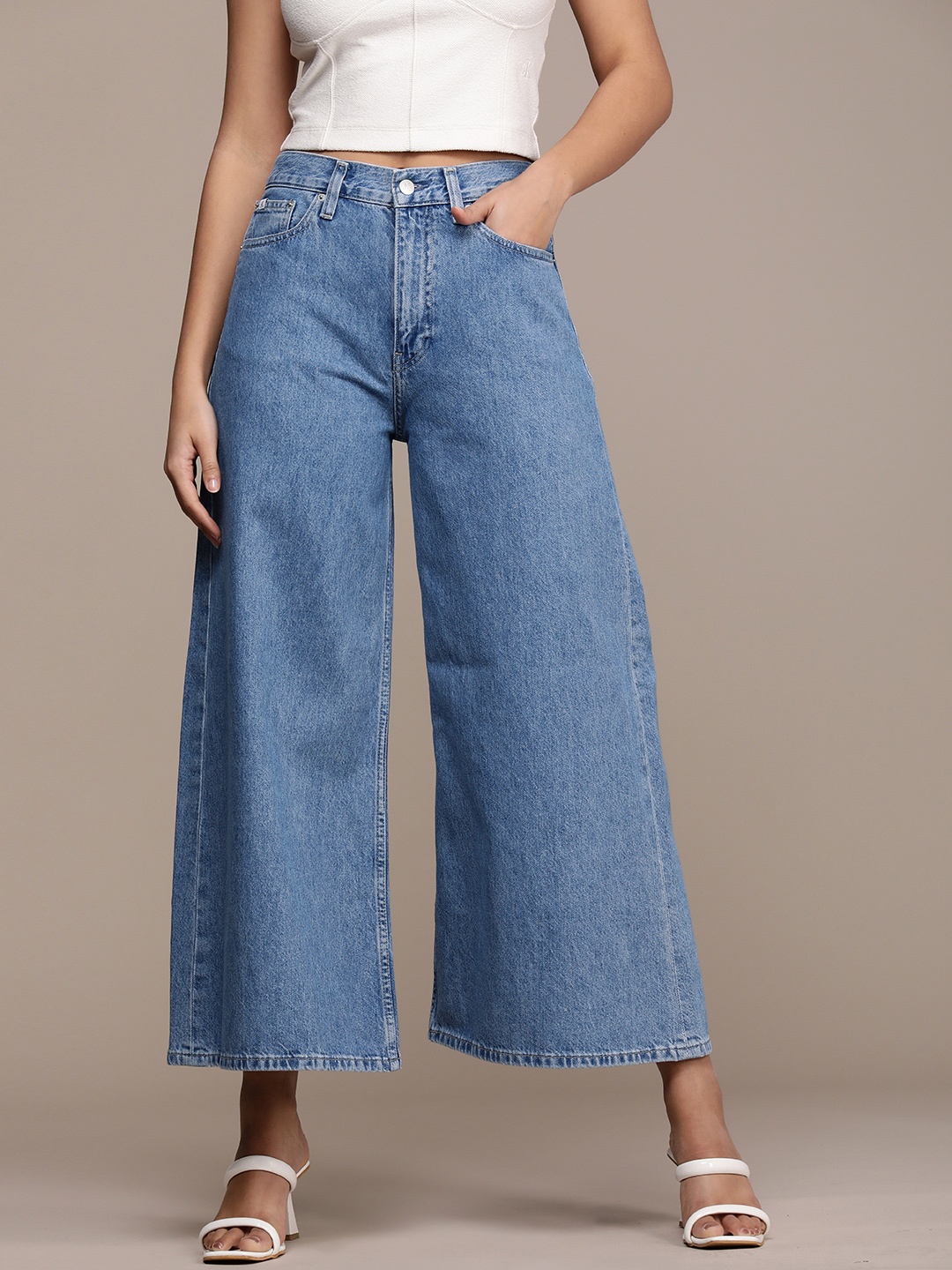 

Calvin Klein Jeans Women Wide Leg Low-Rise Jeans, Blue