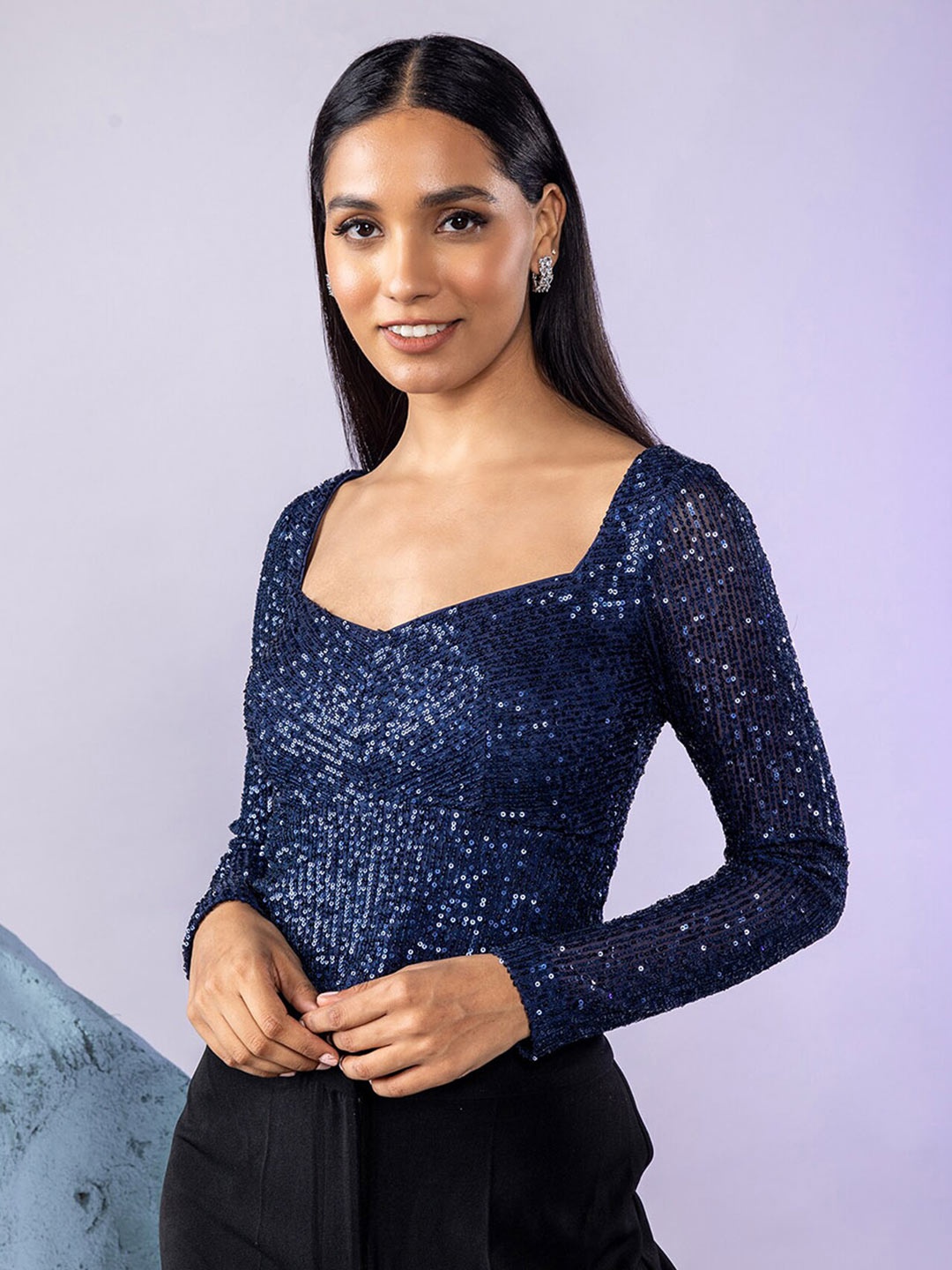 

20Dresses Embellished Embellished Sweetheart Neck Top, Blue