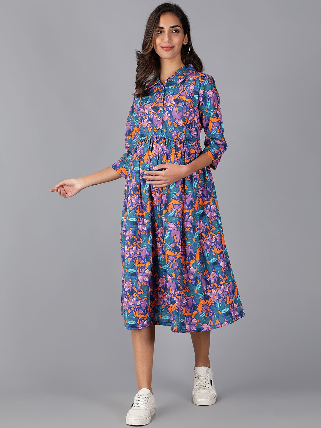 Cot'N Soft Floral Maternity Cotton Dress, Blue