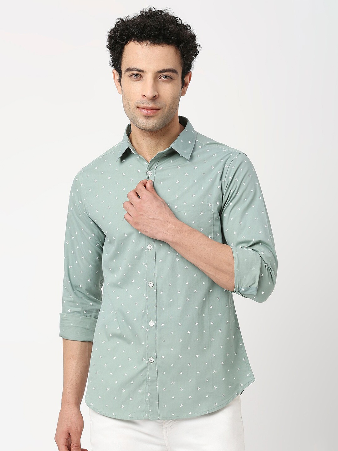 

VALEN CLUB Men Slim Fit Printed Cotton Casual Shirt, Sea green