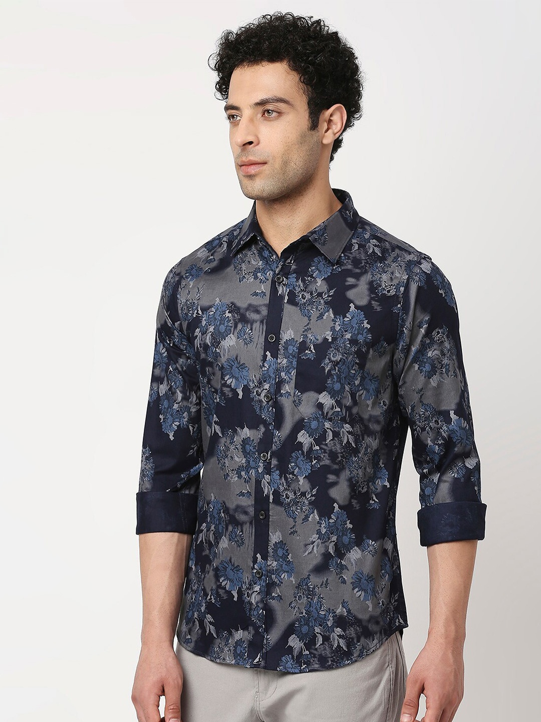 

VALEN CLUB Men Slim Fit Floral Printed Cotton Casual Shirt, Grey