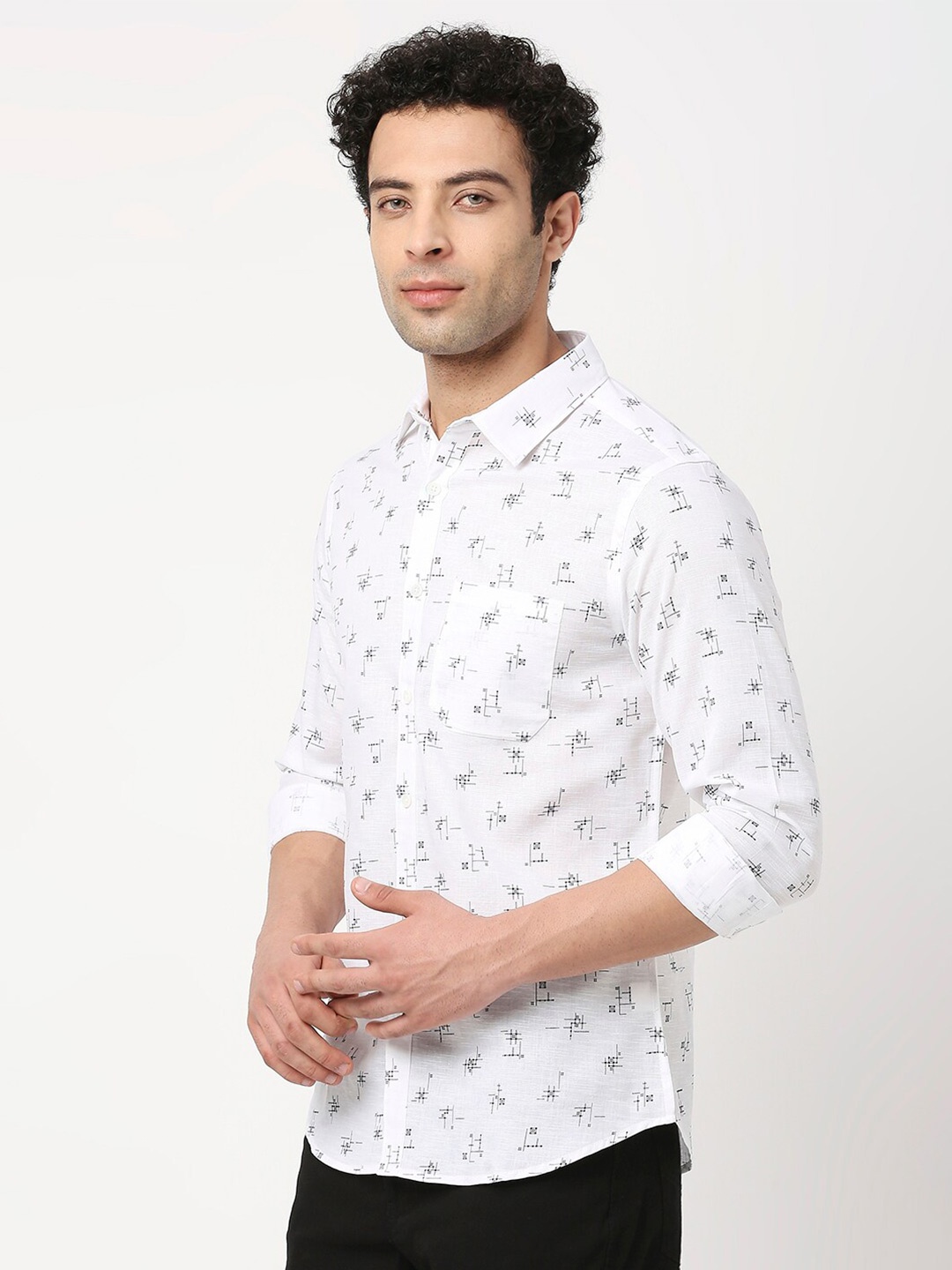 

VALEN CLUB Men Slim Fit Printed Cotton Casual Shirt, White