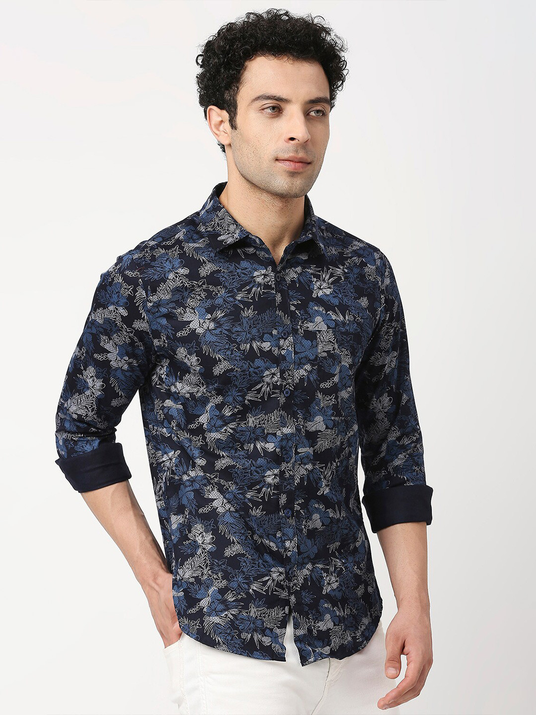 

VALEN CLUB Men Slim Fit Floral Printed Cotton Casual Shirt, Blue