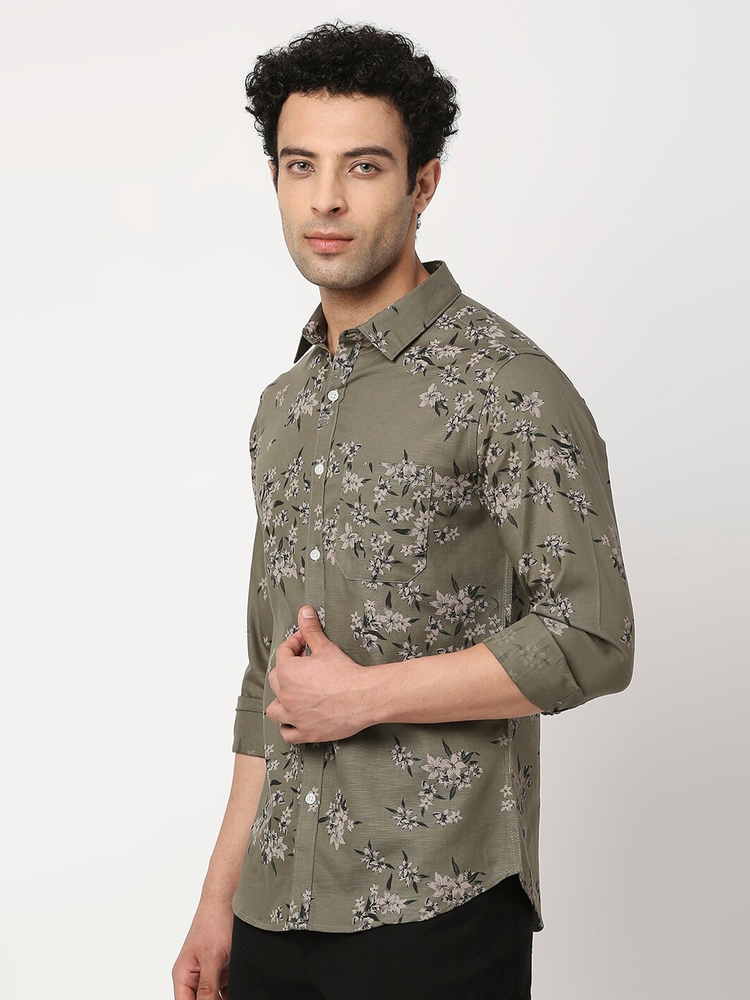 

VALEN CLUB Men Slim Fit Floral Printed Cotton Casual Shirt, Olive