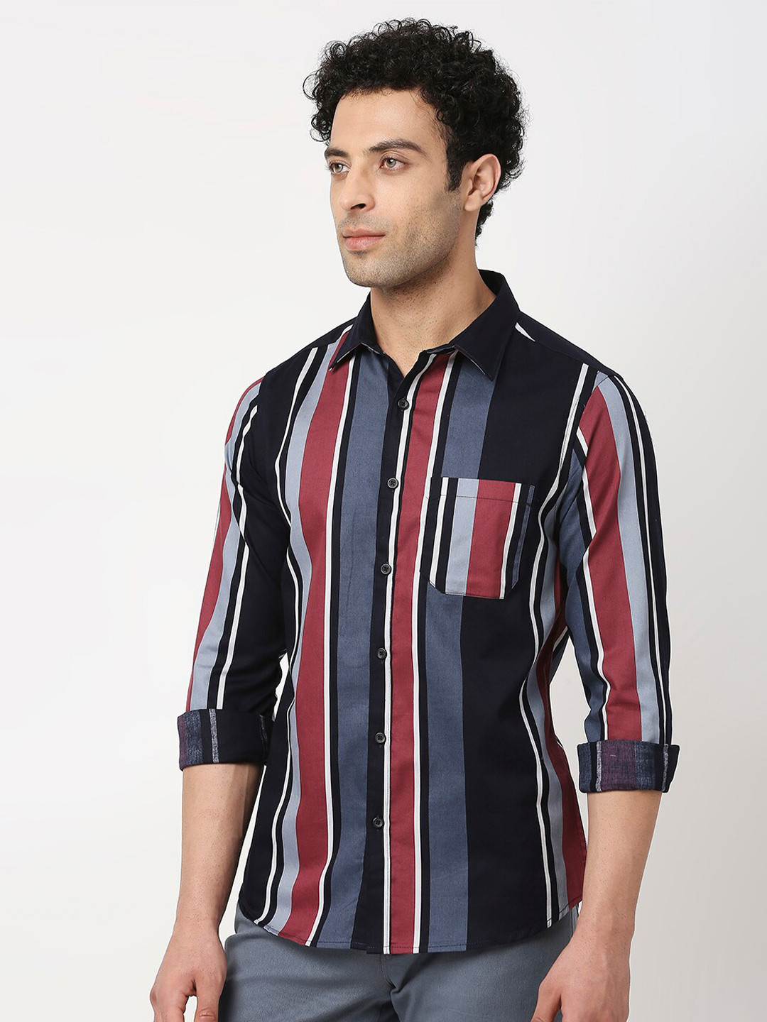 

VALEN CLUB Men Slim Fit Striped Pure Cotton Casual Shirt, Black