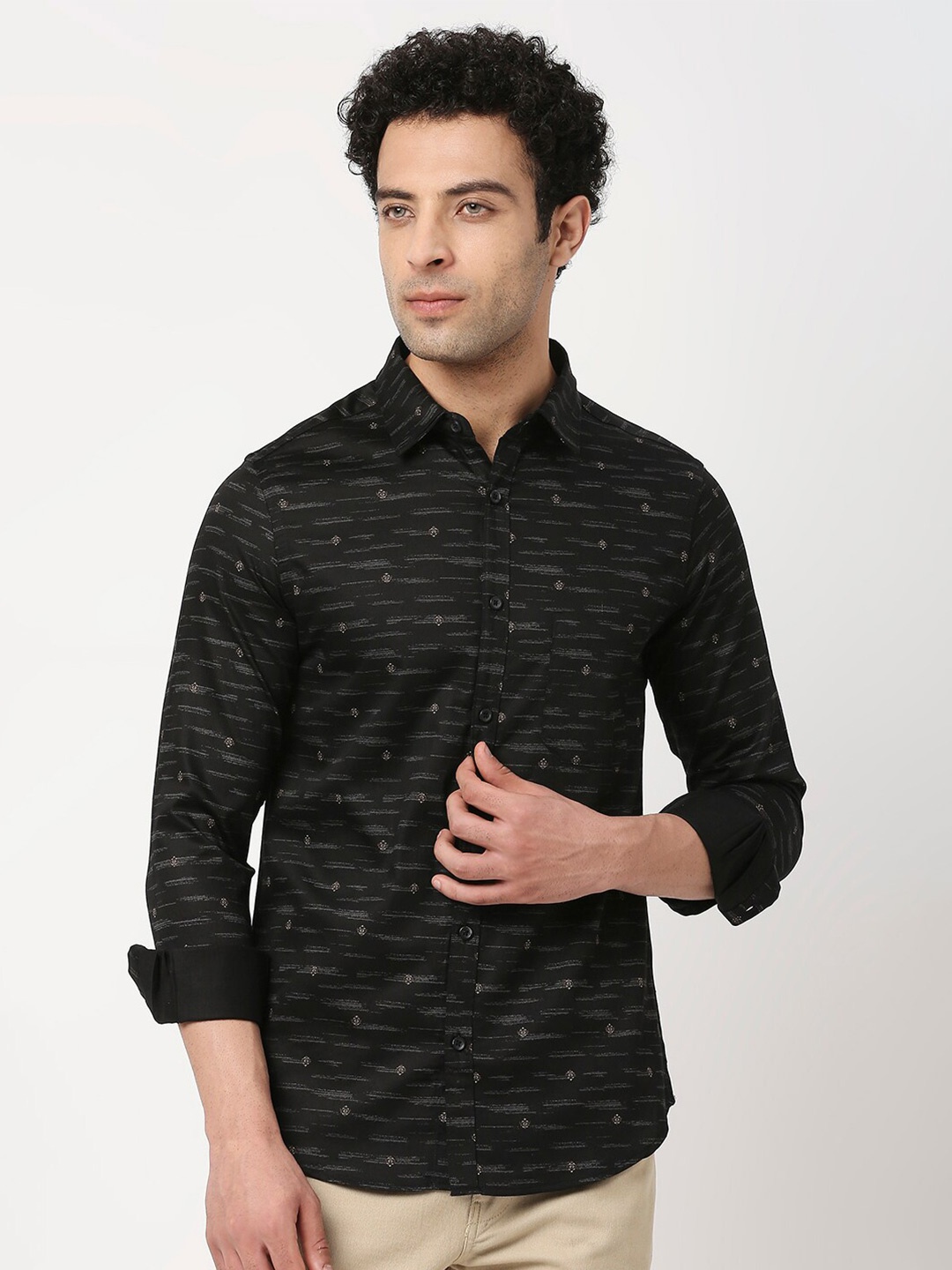 

VALEN CLUB Men Slim Fit Printed Pure Cotton Casual Shirt, Black