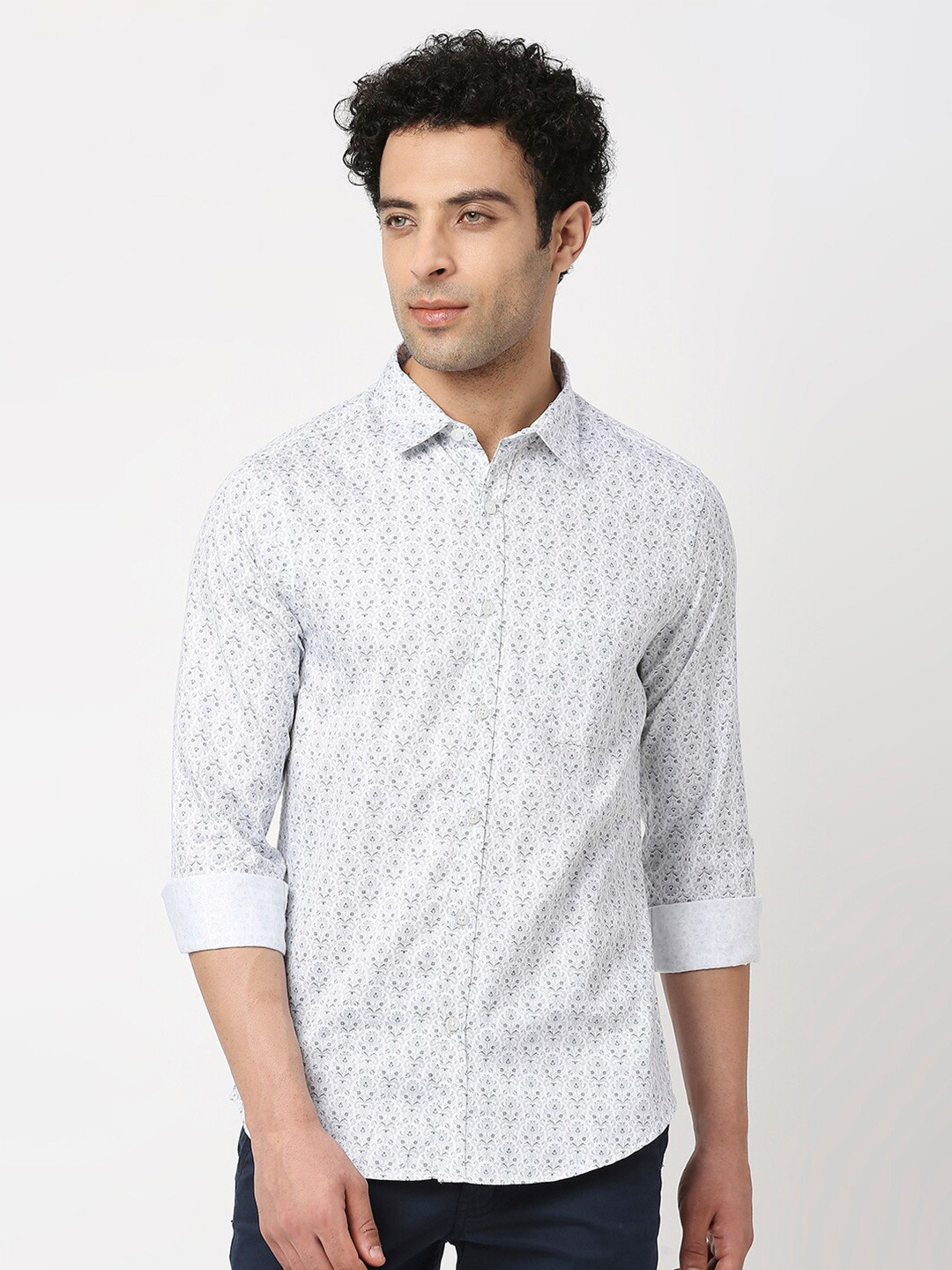 

VALEN CLUB Men Slim Fit Printed Pure Cotton Casual Shirt, White