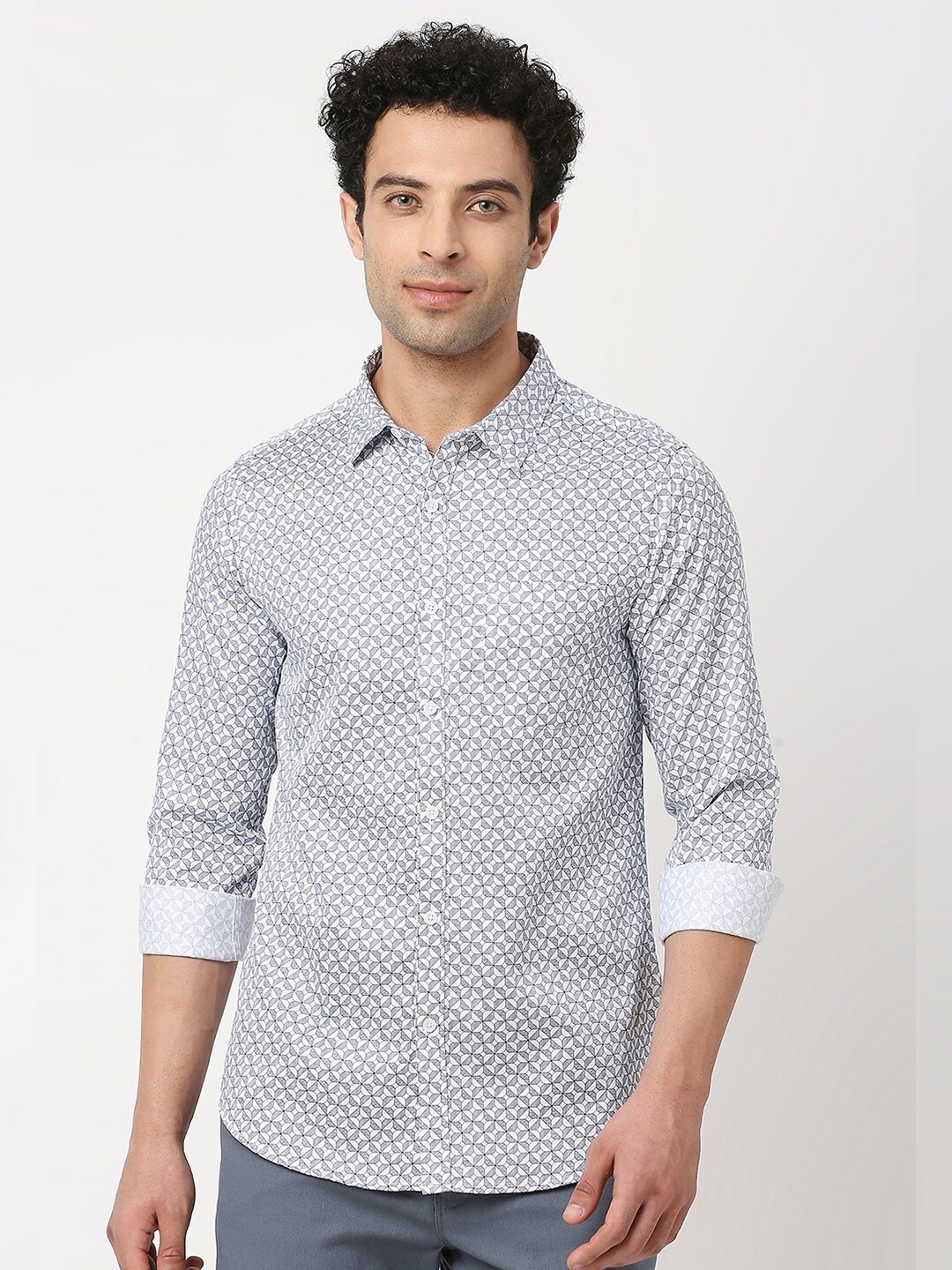 

VALEN CLUB Men Slim Fit Printed Pure Cotton Casual Shirt, Grey