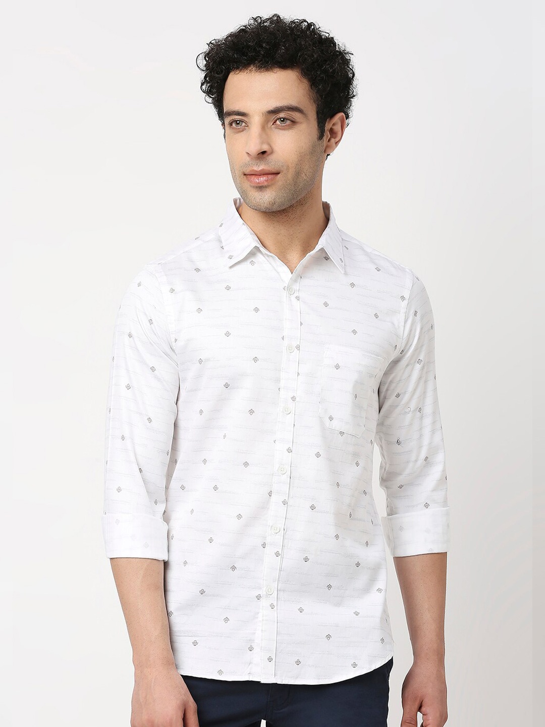 

VALEN CLUB Men Slim Fit Printed Pure Cotton Casual Shirt, White