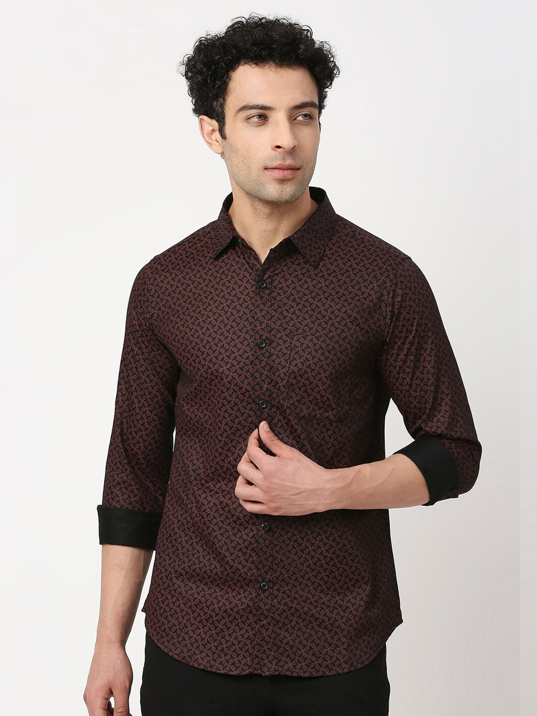 

VALEN CLUB Men Slim Fit Floral Printed Casual Cotton Shirt, Maroon