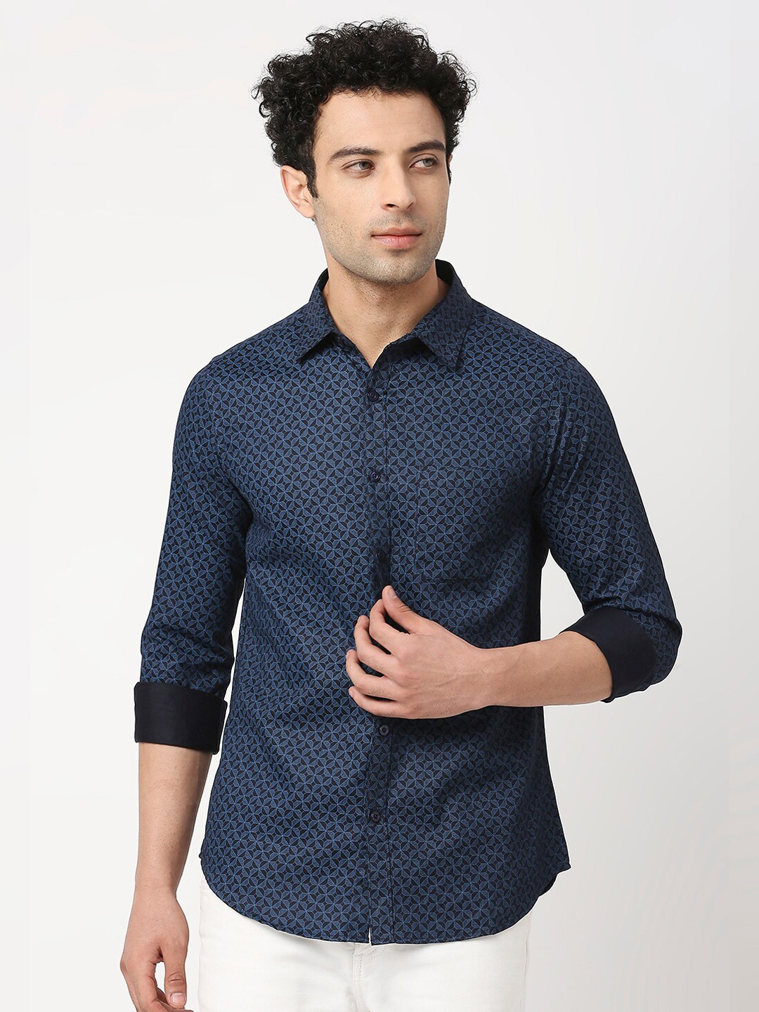 

VALEN CLUB Men Slim Fit Printed Casual Cotton Shirt, Blue