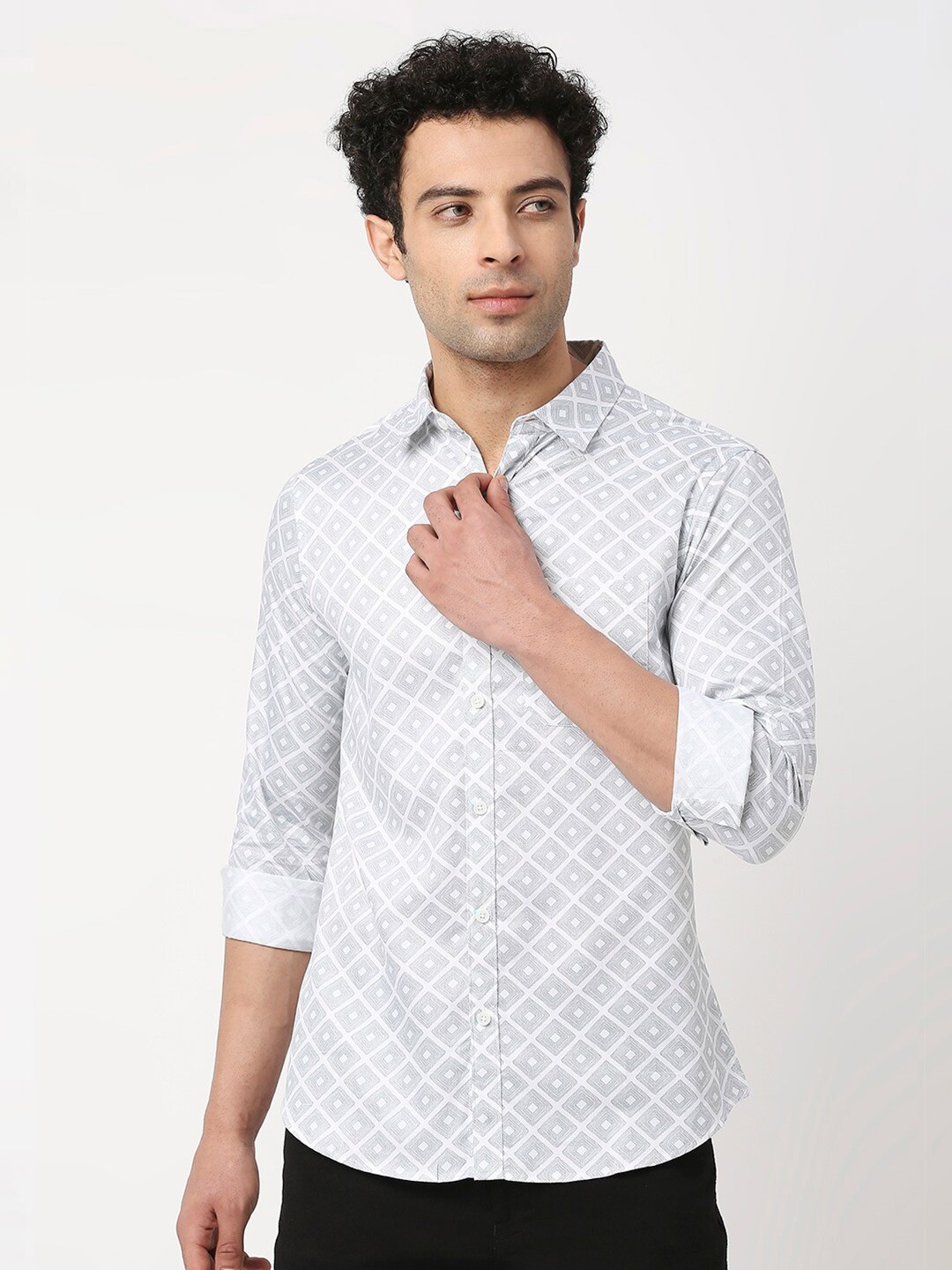

VALEN CLUB Men Slim Fit Printed Casual Cotton Shirt, Grey