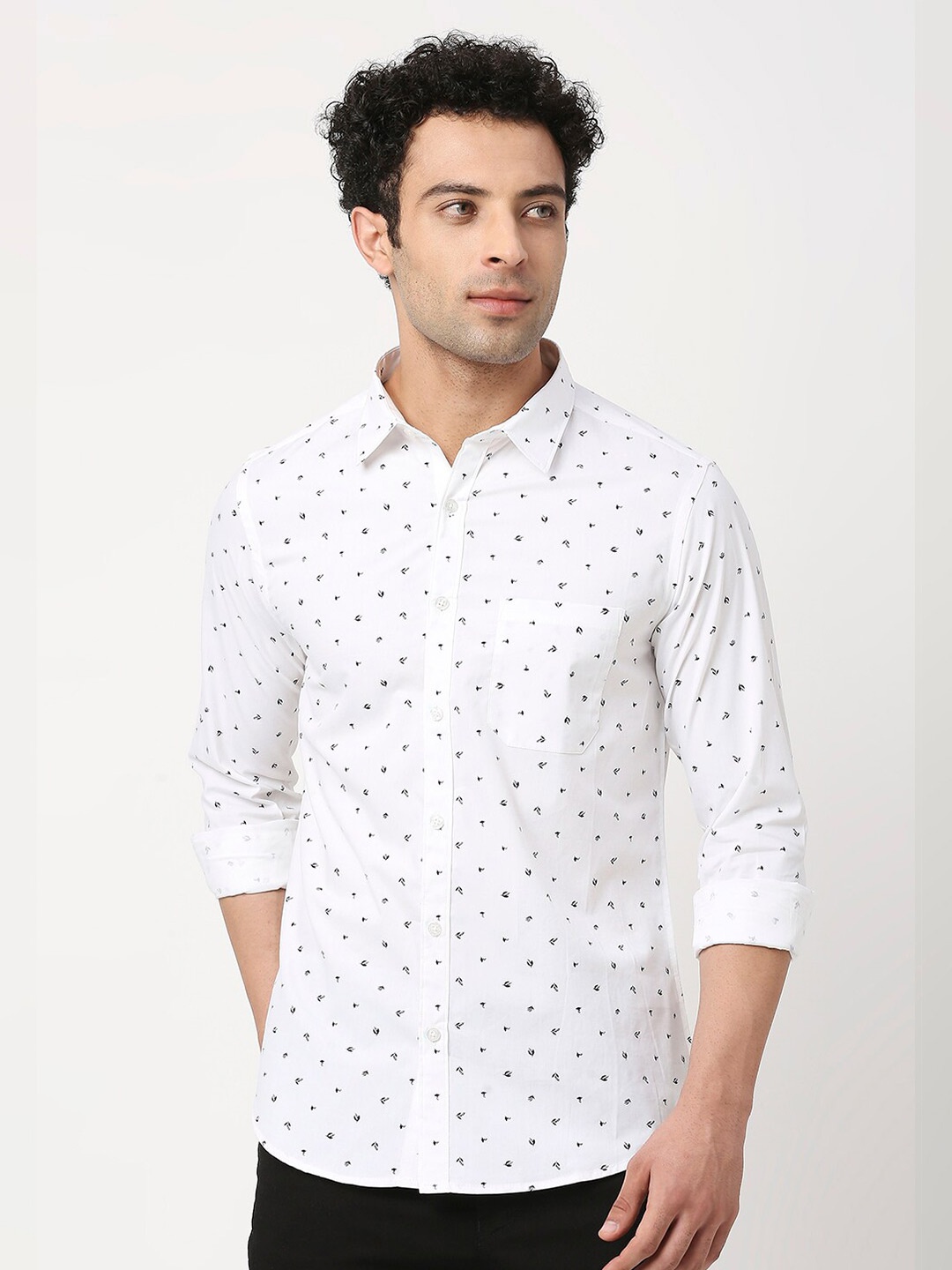 

VALEN CLUB Men Slim Fit Printed Casual Cotton Shirt, White