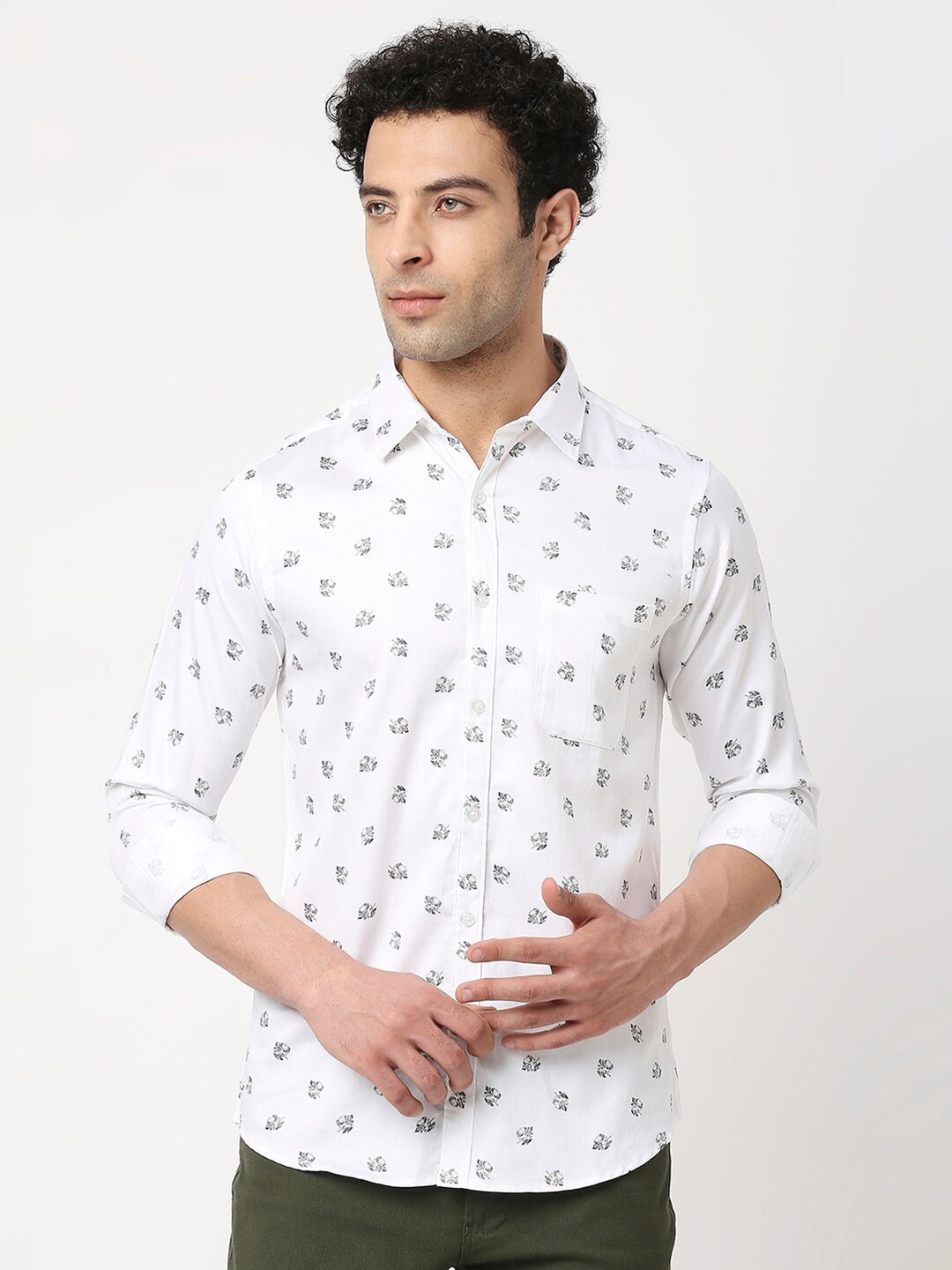 

VALEN CLUB Men Slim Fit Printed Casual Cotton Shirt, White