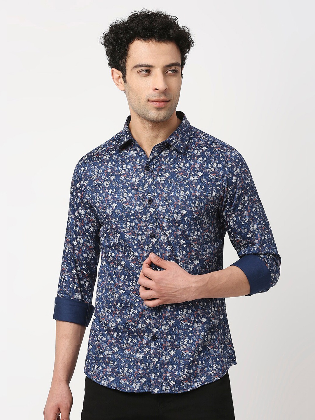 

VALEN CLUB Men Slim Fit Floral Printed Casual Cotton Shirt, Blue