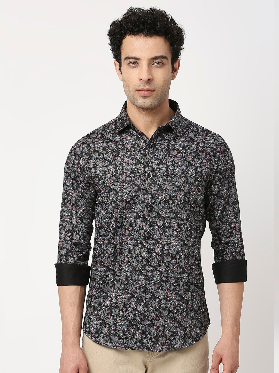 

VALEN CLUB Men Slim Fit Floral Printed Casual Cotton Shirt, Black
