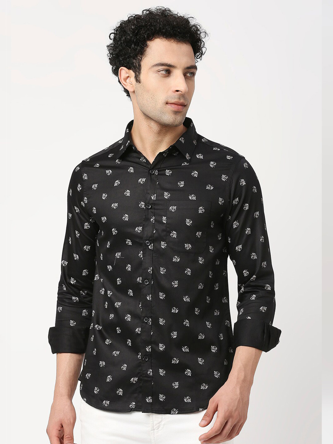 

VALEN CLUB Men Slim Fit Printed Casual Cotton Shirt, Black