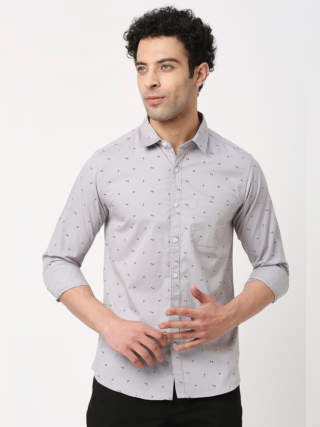 

VALEN CLUB Men Slim Fit Printed Casual Cotton Shirt, Grey