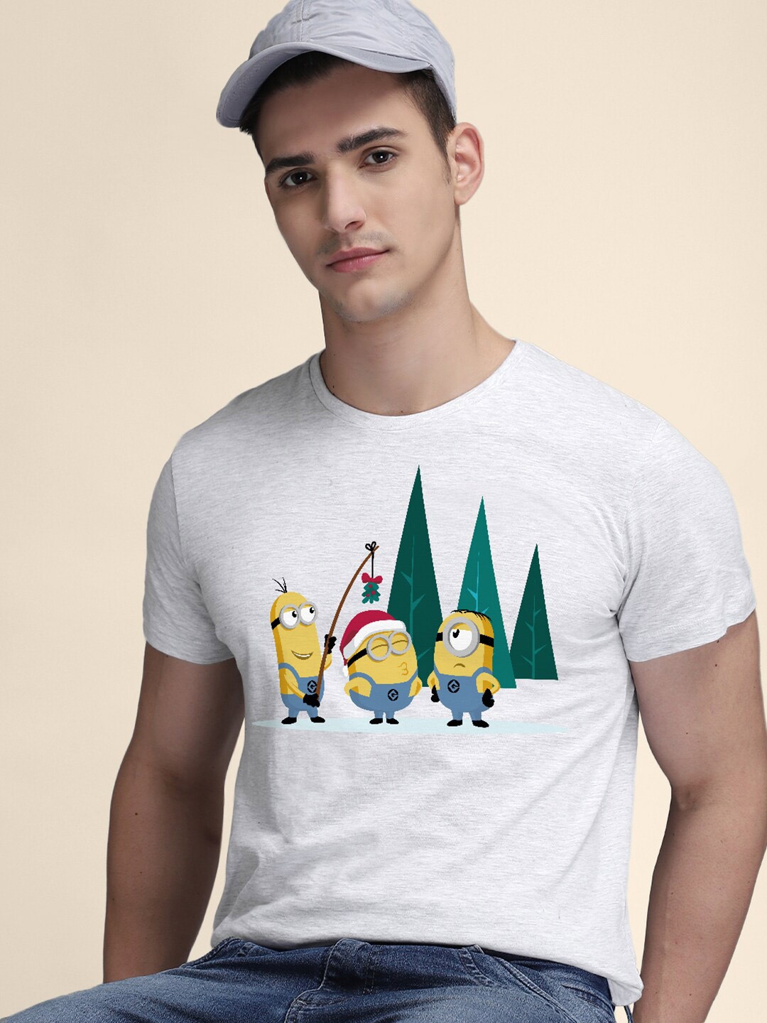 

Free Authority Minions Printed Round Neck Cotton T-shirt, Grey