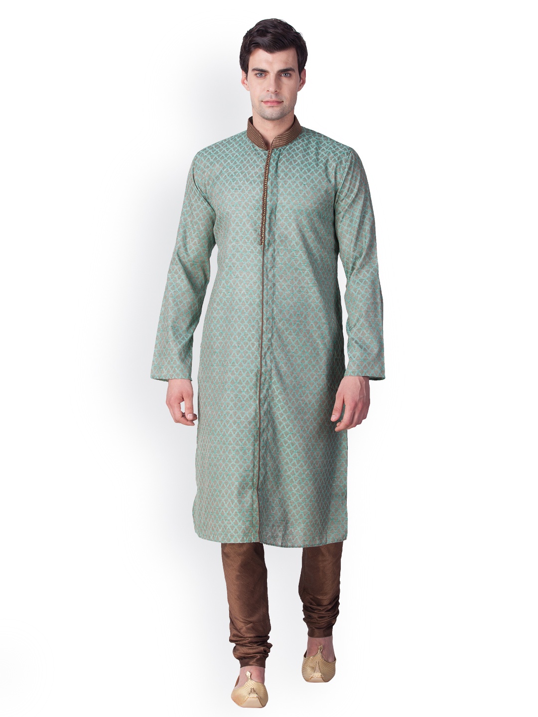 

Sanwara Men Green Woven Design Straight Kurta