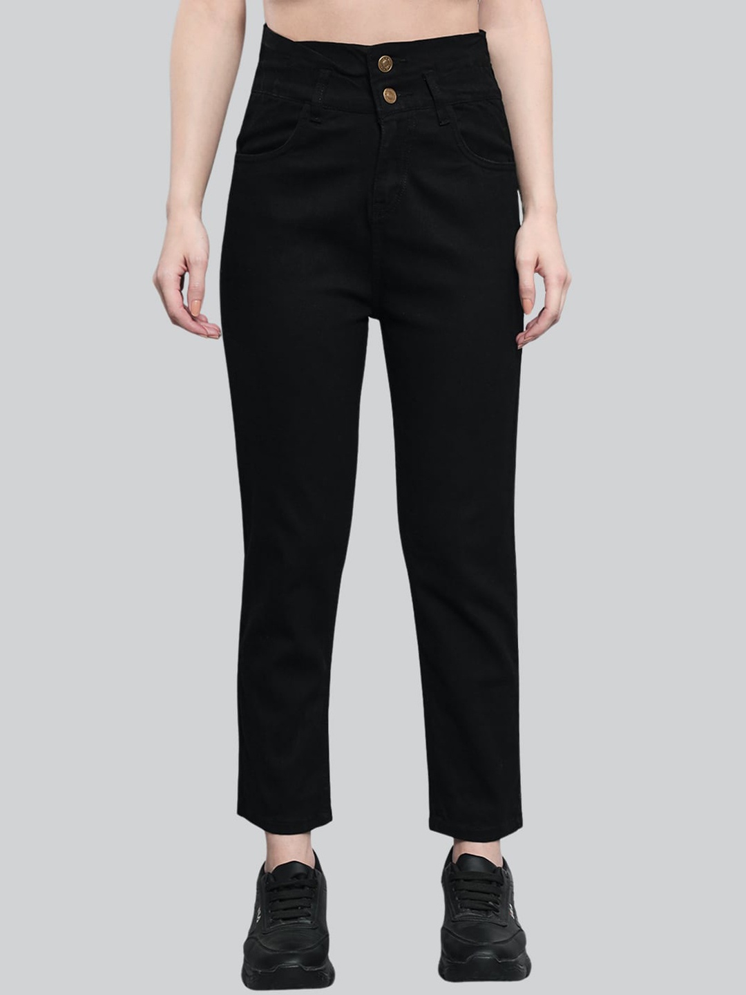 

Q-rious Women Boyfriend Fit High-Rise Stretchable Cotton Jeans, Black