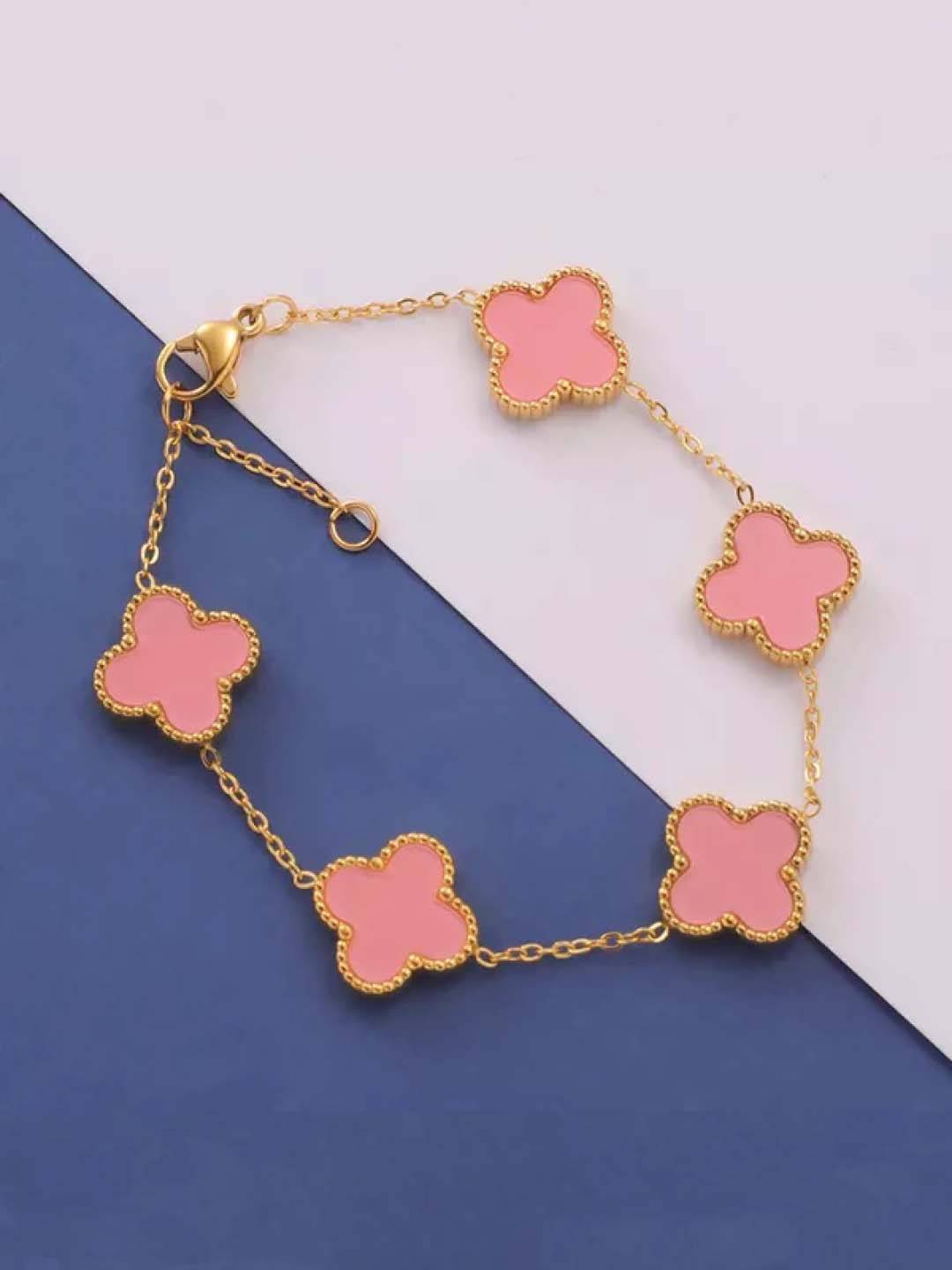 

Bling Sutra Women Pink & Gold-Toned Brass Crystals Rhodium-Plated Link Bracelet